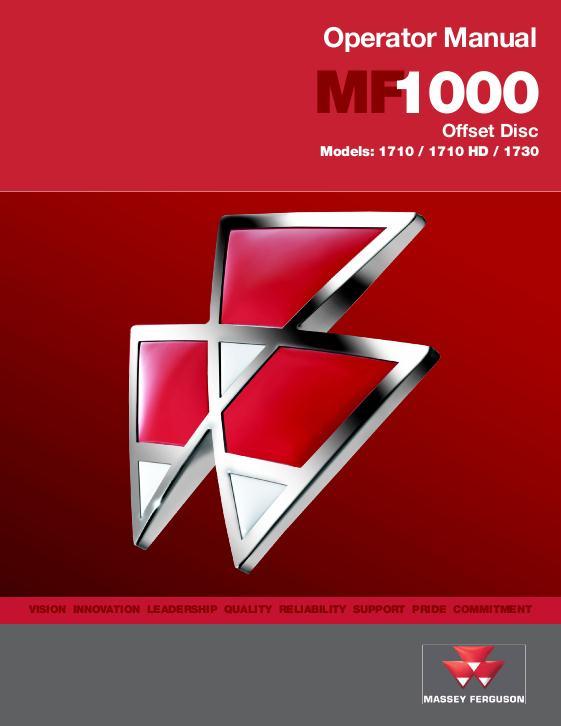 AGCO 1710 1710HD 1730 Offset Disc Harrow Operator Manual 9971241MFC English