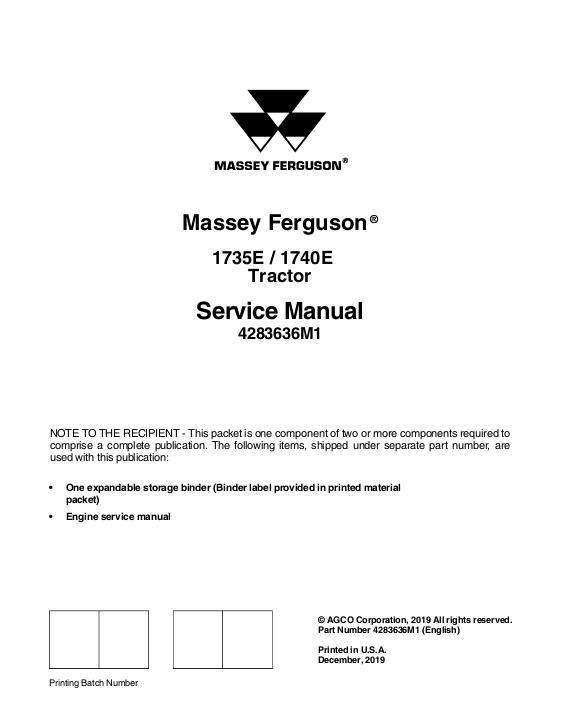 AGCO 1735E 1740E Compact Tractor (packet) Service Manual 4283636M1 English