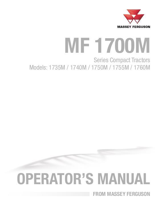 AGCO 1735M 1740M 1750M 1755M 1760M Compact Tractor Operator Manual ACW4980070 English