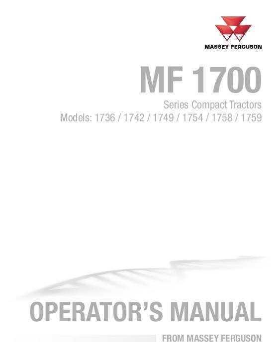 AGCO 1736 1742 1749 1754 1758 1759 Compact Tractor Operator Manual 4283508M3 English