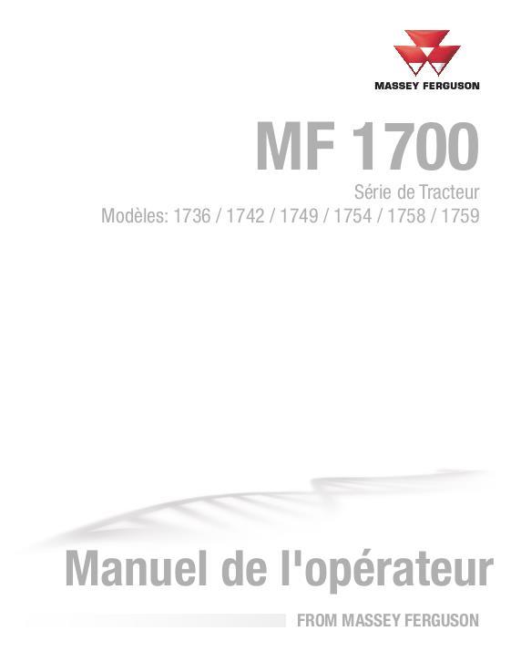 AGCO 1736 1742 1749 1754 1758 1759 Compact Tractor Operator Manual 4283509M3 French