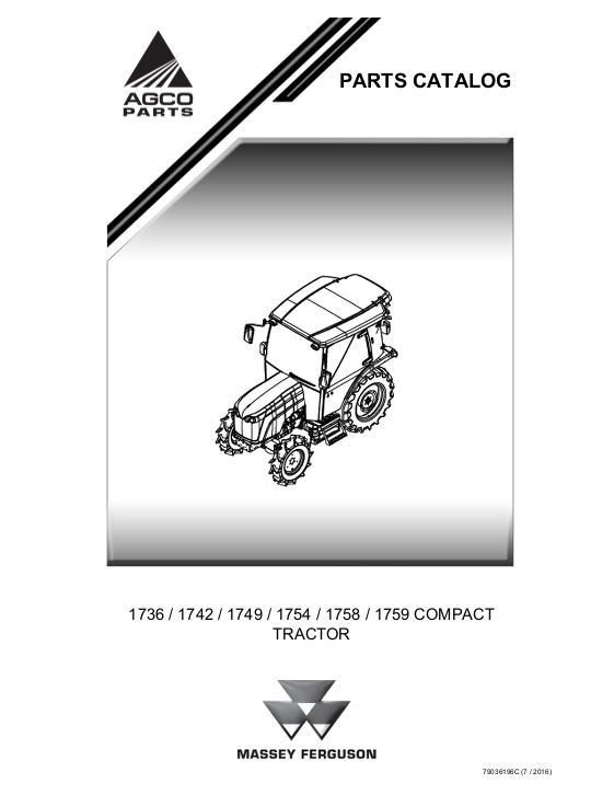 AGCO 1736 1742 1749 1754 1758 1759 Compact Tractor Parts Book 79036196C English