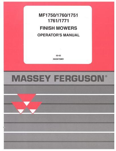 AGCO 1750 1751 1760 1761 1771 Finishing Mower Operator Manual 3643675M91 English