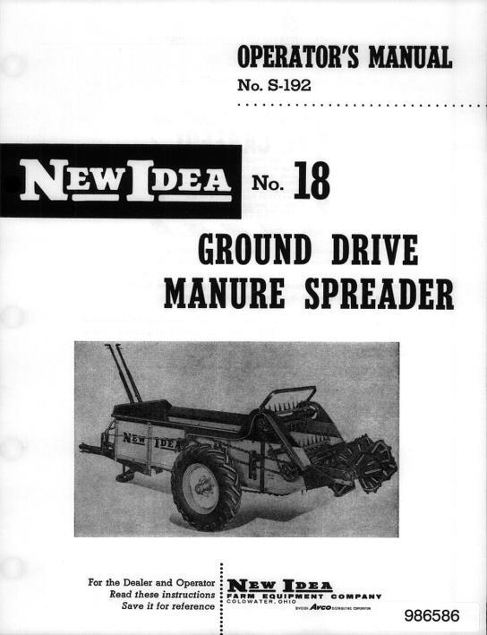 AGCO 18 Manure Spreader (includes parts info) Operator Manual 986586 English