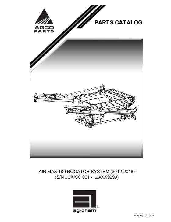 AGCO 180 AirMax RoGator (system, eff sn Cxxx1001, 2012) Parts Book 551988D1G English