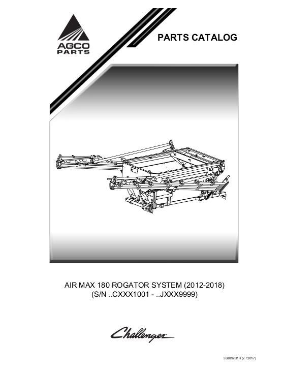 AGCO 180 AirMax RoGator (system, eff sn Cxxx1001, 2012) Parts Book 558892D1H English