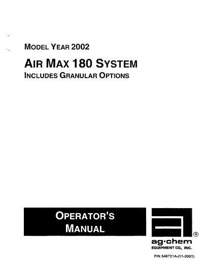 AGCO 180 AirMax RoGator (system, eff sn Lxxx1001, 2002) Operator Manual AG546721 English