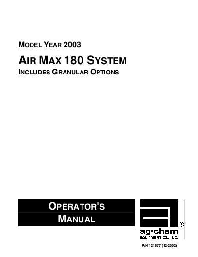 AGCO 180 AirMax RoGator (system, eff sn Mxxx1001, 2003) Operator Manual AG121677 English