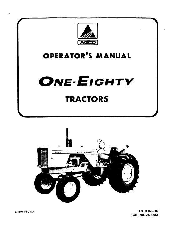 AGCO 180 Tractor (prior to serial 12800) Operator Manual 70257951 English