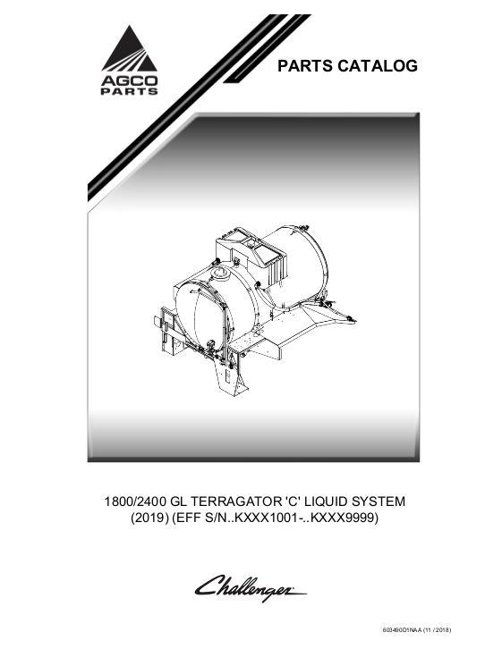 AGCO 1800 2400 Gallon TerraGator (liquid system, eff Kxxx1001, 2019) Parts Book 603490D1A English