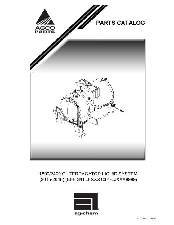 AGCO 1800 2400 Gallon TerraGator (liquid system, eff sn Fxxx1001) Parts Book 565102D1F English