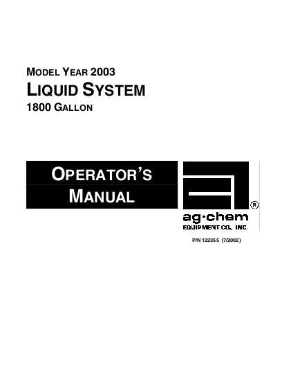 AGCO 1800 Gallon TerraGator (liquid system, eff sn Mxxx1001, 2003) Operator Manual AG122355 English