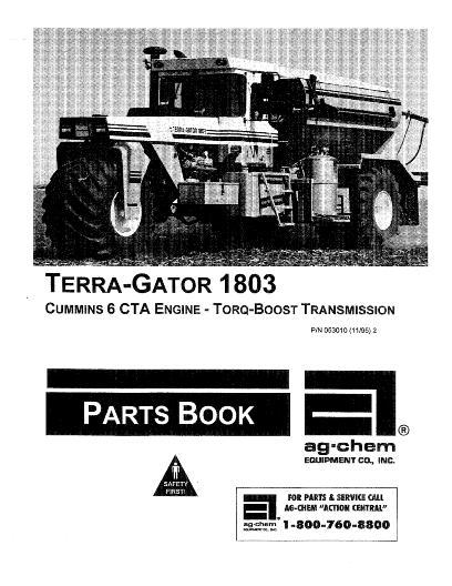 AGCO 1803 TerraGator (Cummins 6 CTA, Torq-Boost) Parts Book AG053010 English