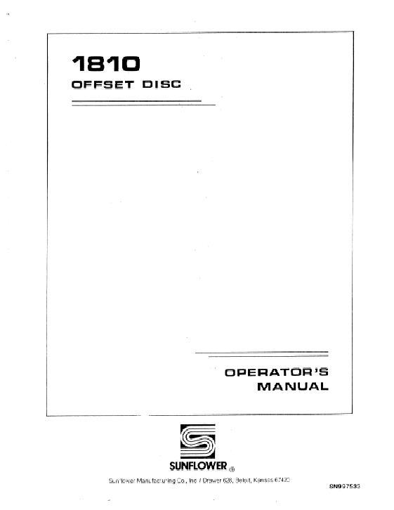 AGCO 1810 Disc Harrow (offset) Operator Manual SN997533 English