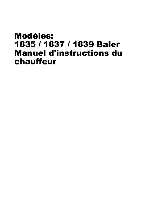 AGCO 1835 1837 1839 Rectangular Baler Operator Manual 700723996F French