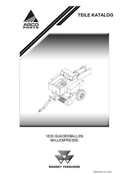 AGCO 1835 Rectangular Baler Parts Book 79035770D German