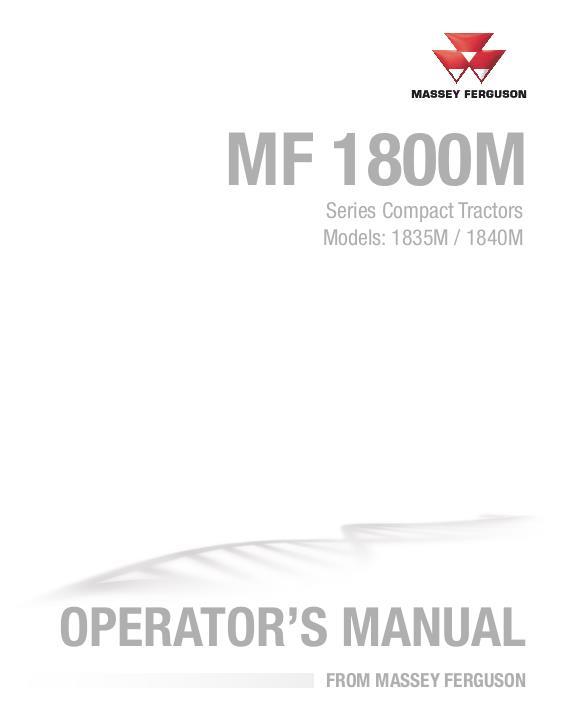 AGCO 1835M 1840M Compact Tractor Operator Manual ACX287242A English