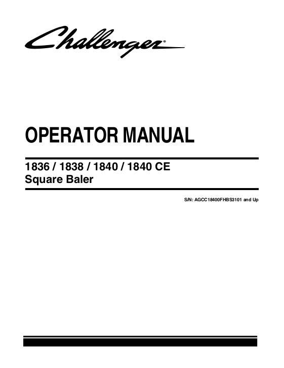 AGCO 1836 1838 1840 Baler Operator Manual 700741545D English