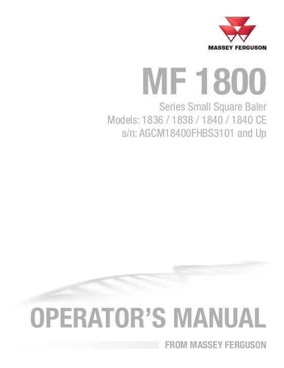 AGCO 1836 1838 1840 Rectangular Baler Operator Manual 700741544E English