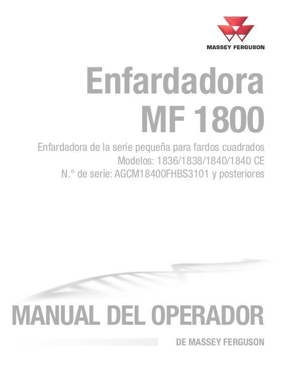 AGCO 1836 1838 1840 Rectangular Baler Operator Manual 79035908E Spanish