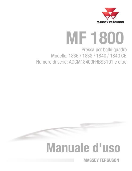 AGCO 1836 1838 1840 Rectangular Baler Operator Manual 79035913E Italian