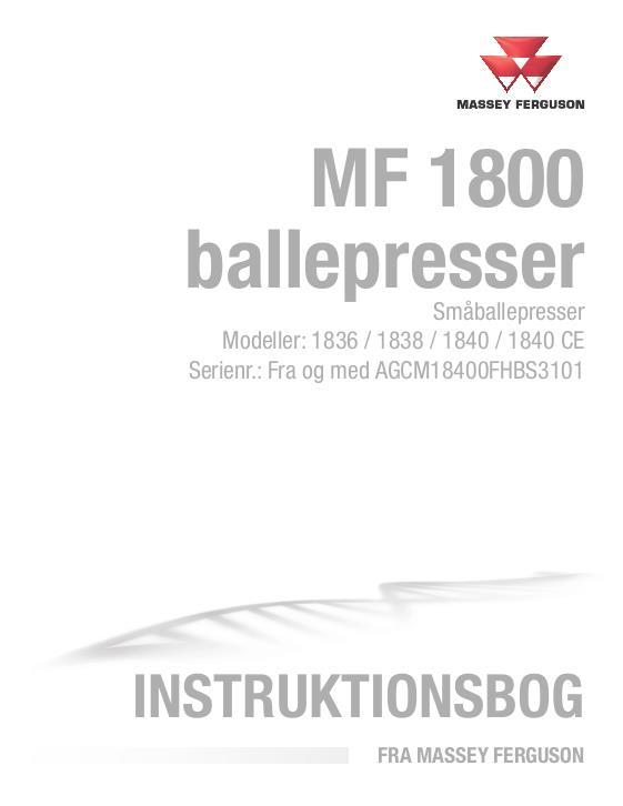 AGCO 1836 1838 1840 Rectangular Baler Operator Manual 79035914E Danish