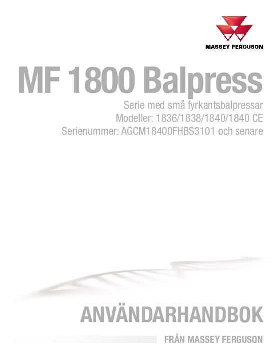 AGCO 1836 1838 1840 Rectangular Baler Operator Manual 79035928E Swedish