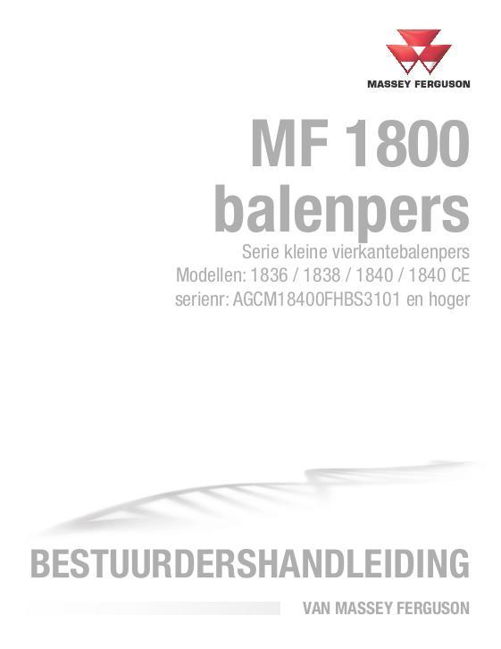 AGCO 1836 1838 1840 Rectangular Baler Operator Manual 79037406E Dutch