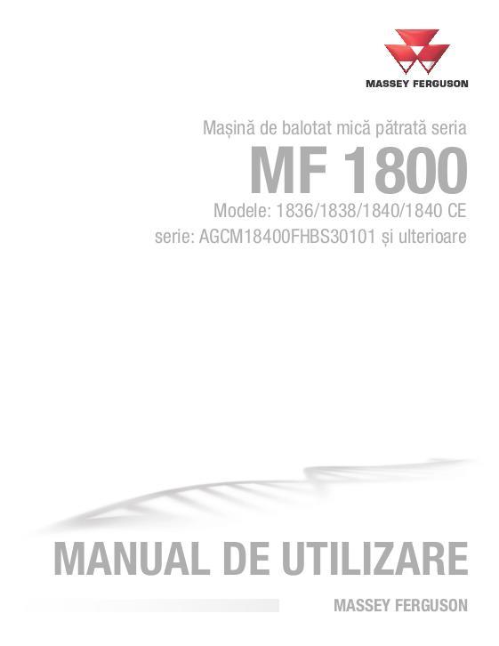 AGCO 1836 1838 1840 Rectangular Baler Operator Manual 79037601E Romanian