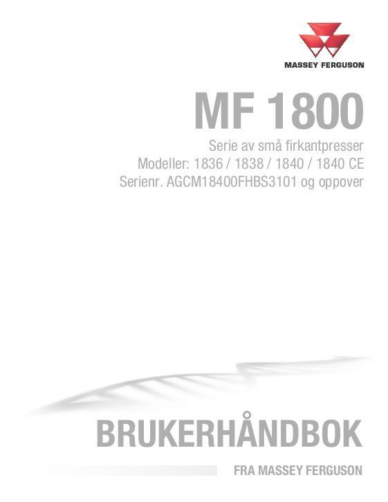 AGCO 1836 1838 1840 Rectangular Baler Operator Manual 79037691E Norwegian
