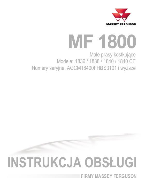 AGCO 1836 1838 1840 Rectangular Baler Operator Manual 79037692E Polish