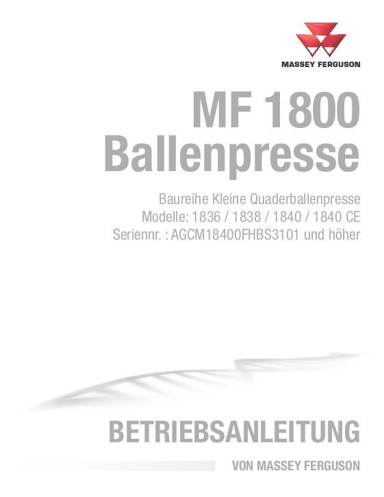 AGCO 1836 1838 1840 Rectangular Balers Operator Manual 79035912E German
