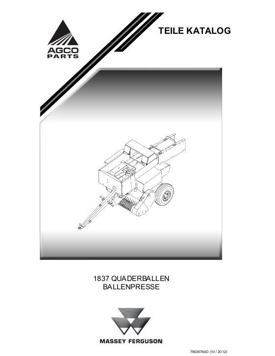 AGCO 1837 Rectangular Baler Parts Book 79035764D German