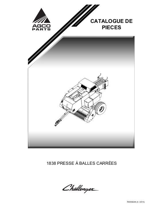 AGCO 1838 Rectangular Baler Parts Book 79036624A French