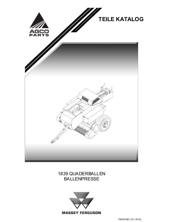 AGCO 1839 Rectangular Baler Parts Book 79035758C German