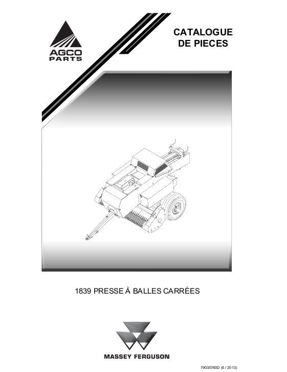 AGCO 1839 Rectangular Baler Parts Book 79035760D French