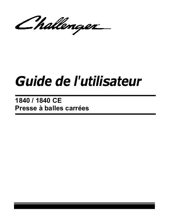 AGCO 1840 Baler (rectangular) Operator Manual 700741551A French