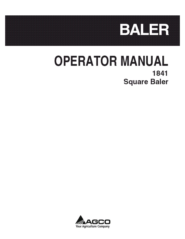 AGCO 1841 Baler Operator Manual 700734252K English