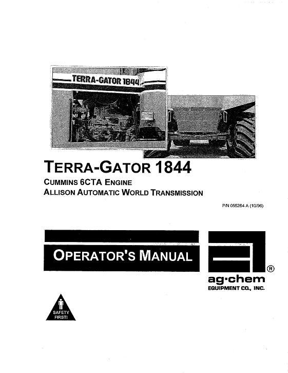 AGCO 1844 TerraGator (chassis, Cummins 6CTA, Allison auto trans, 1997) Operator Manual AG055264A English