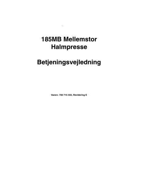 AGCO 185MB Baler (CE) Operator Manual 700715555E Danish