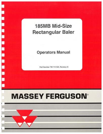 AGCO 185MB Rectangular Baler (non CE) Operator Manual 700714524G English
