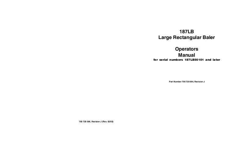 AGCO 187LB Baler (CE) Operator Manual 700720064J English