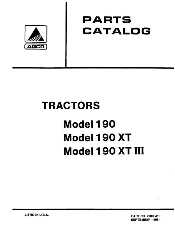 AGCO 190 190XT Tractor (all) Parts Book 79006410 English