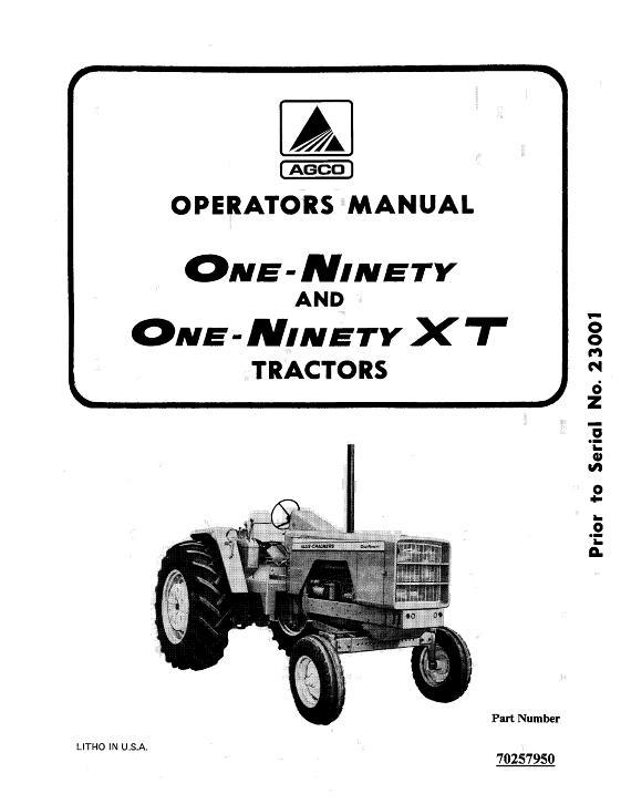 AGCO 190 190XT Tractor (prior sn 23001) Operator Manual 70257950 English