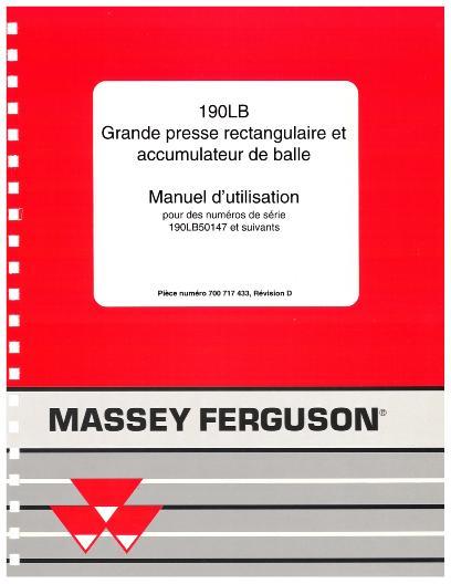 AGCO 190 Baler (Gen 2, eff sn 190LB50147, CE) Operator Manual 700717433D French