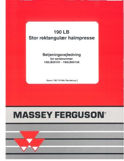 AGCO 190 Baler (sn 190LB00101 - B00158, CE) Operator Manual 700715549C Danish