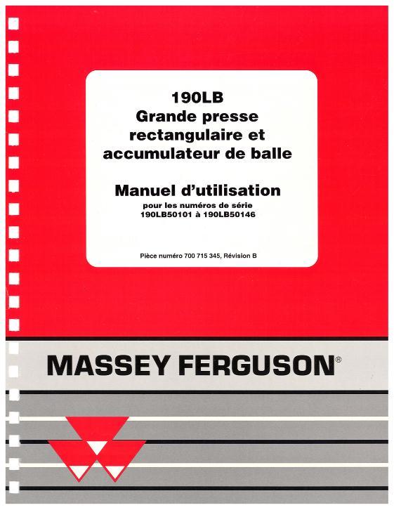 AGCO 190LB Baler (Gen 1, eff sn 50101-50146, CE) Operator Manual 700715345B French
