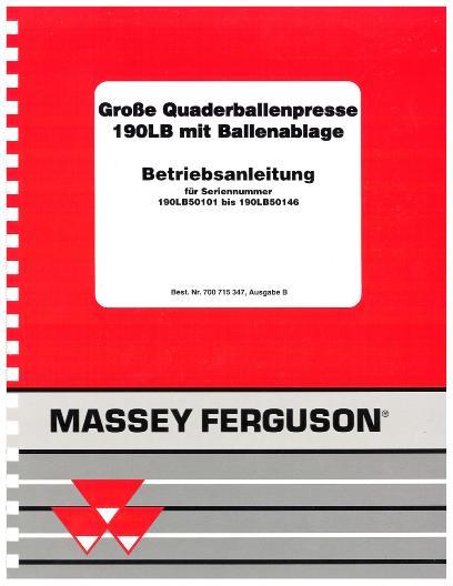 AGCO 190LB Baler (Gen 1, eff sn 50101-50146, CE) Operator Manual 700715347B German
