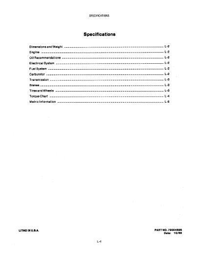 AGCO 1918 1920 Lawn Tractor Specifications (section) Service Manual 79004696 English