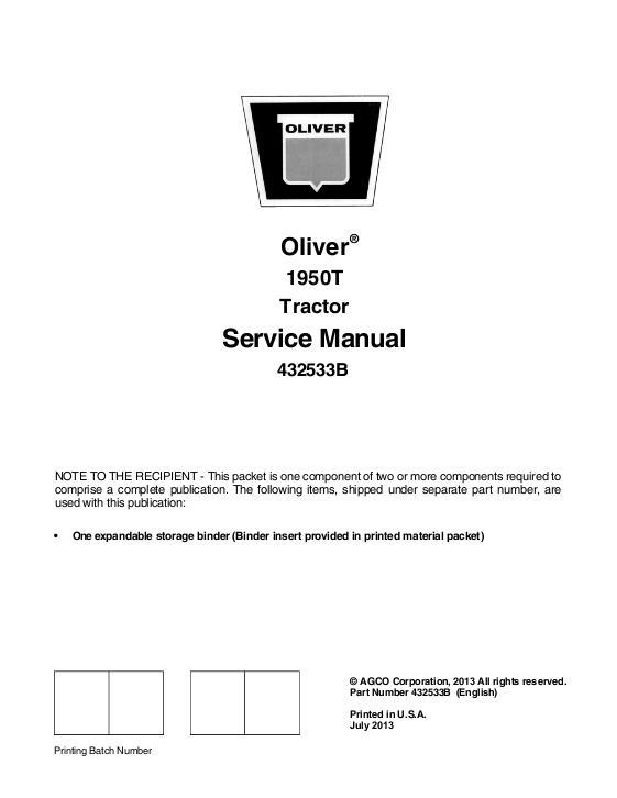 AGCO 1950T Tractor (diesel) (packet) Service Manual 432533B English